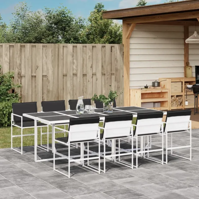 vidaXL 9-delige Tuinset met kussens textileen wit