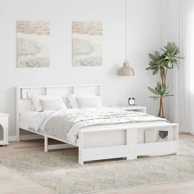 vidaXL Bedframe met plank Wit 140 x 200 cm Massief grenenhout