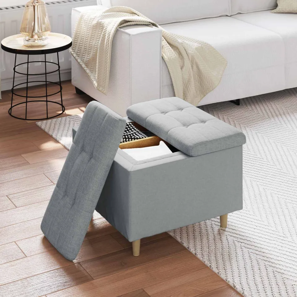 vidaXL Ottoman met Opbergruimte Lichtgrijs 60 x 60 x 45 cm Stof, foto 4