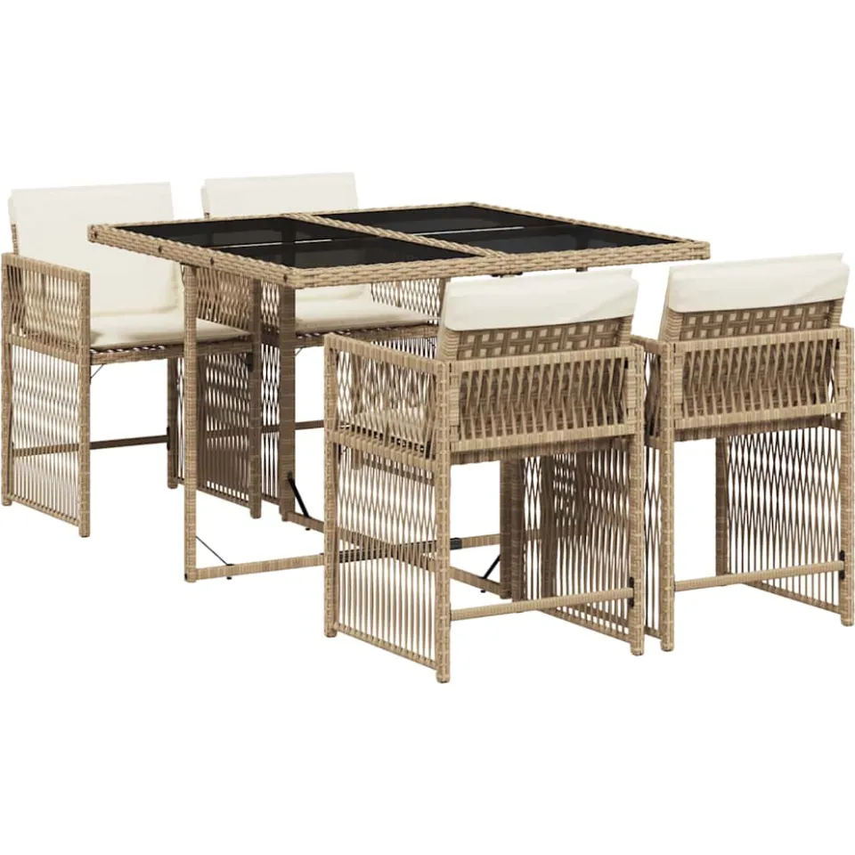 vidaXL 5-delige Tuinset met kussens poly rattan beige, foto 3