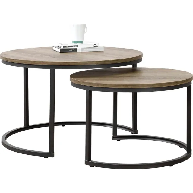 en.casa Salontafel Christchurch rond set van 2 houtkleurig donker en zwart [en.casa] zwart en houtkleurig donker
