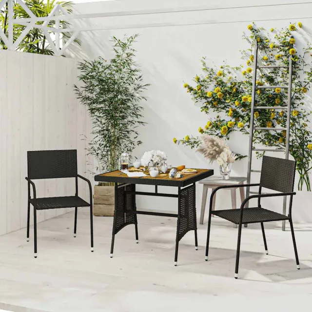 vidaXL 3-delige Tuinset poly rattan zwart