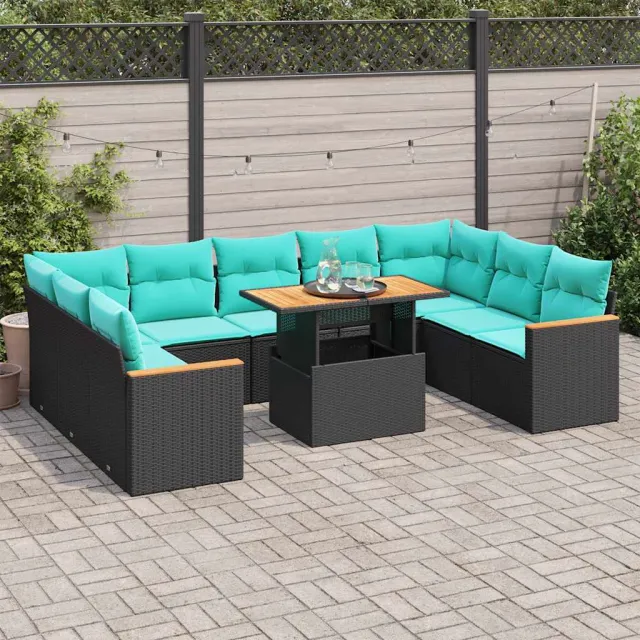 vidaXL 10-delige Loungeset met kussens poly rattan zwart, foto 2