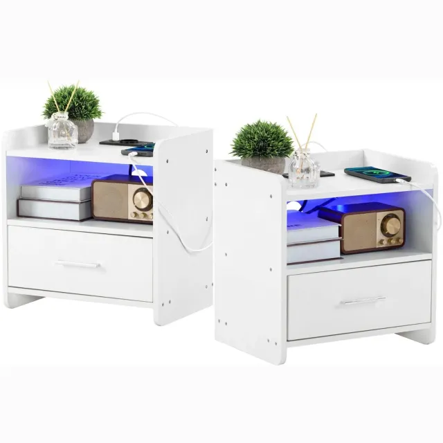 LEADZM Set van 2 Nachtkastjes met 1 lades - Wit - 39 x 29 x 41 cm