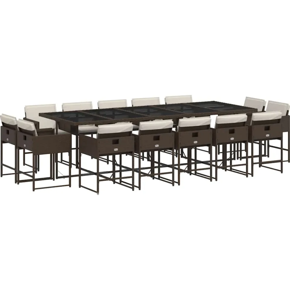 vidaXL 15-delige Tuinset met kussens poly rattan bruin, foto 4