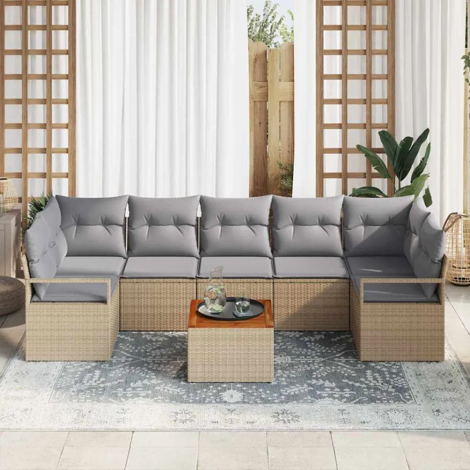 vidaXL Tuinbankenset 8 st Beige poly rattan, foto 3
