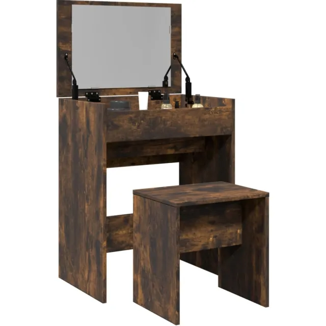 vidaXL Kaptafel met krukje 60x40x113,5 cm gerookt eikenkleurig Bruin