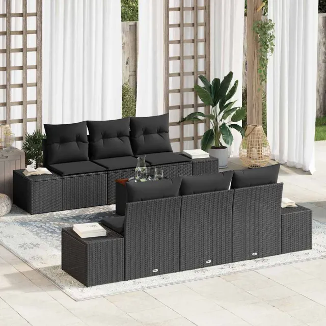 vidaXL Tuinbankenset 7 st Zwart poly rattan, foto 2