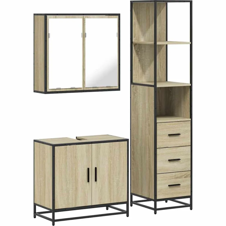 vidaXL 3-delige Badkamermeubelset bewerkt hout sonoma eikenkleurig, foto 3