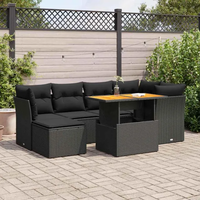 vidaXL 7-delige Loungeset met kussens poly rattan zwart, foto 2