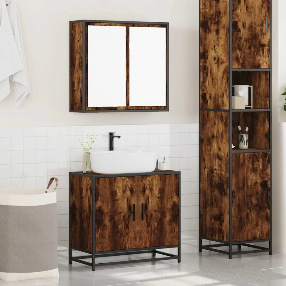 vidaXL 2-delige Badkamermeubelset bewerkt hout gerookt eikenkleurig, foto 2
