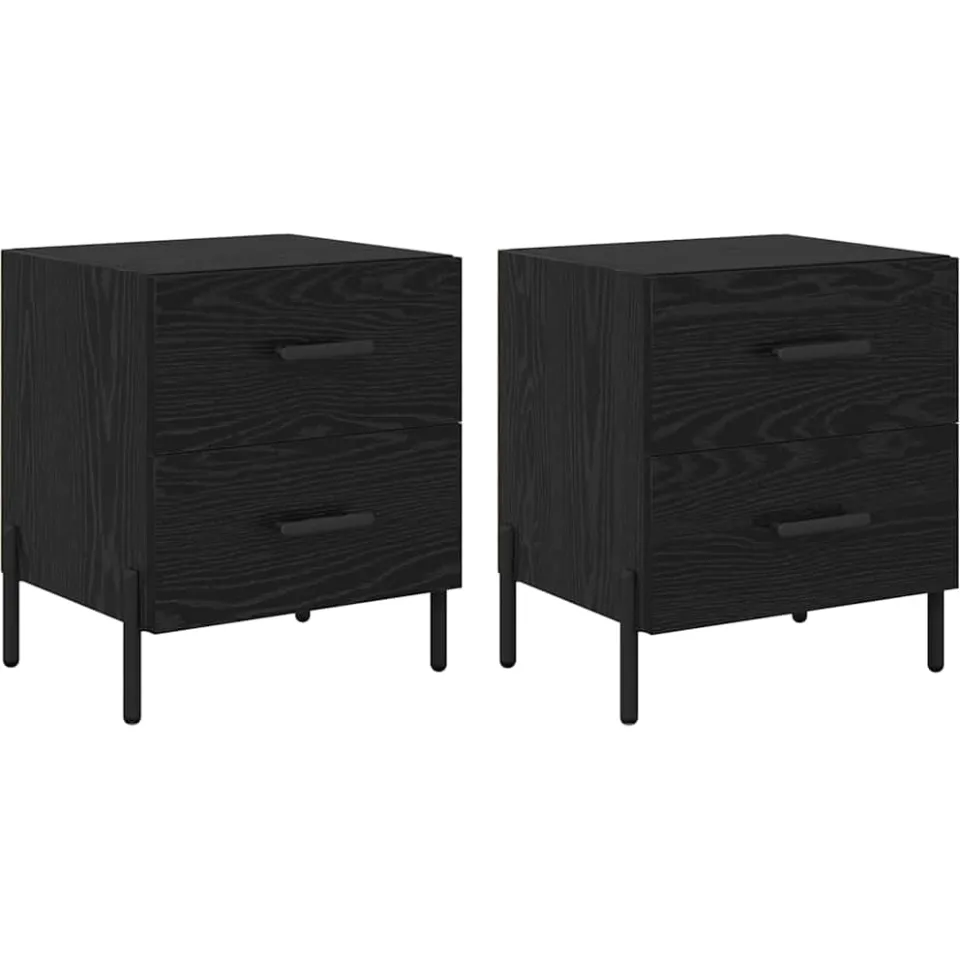 vidaXL Nachtkastje 2 st Zwart Eiken 40 x 35 x 47,5 cm Bewerkt hout, foto 3