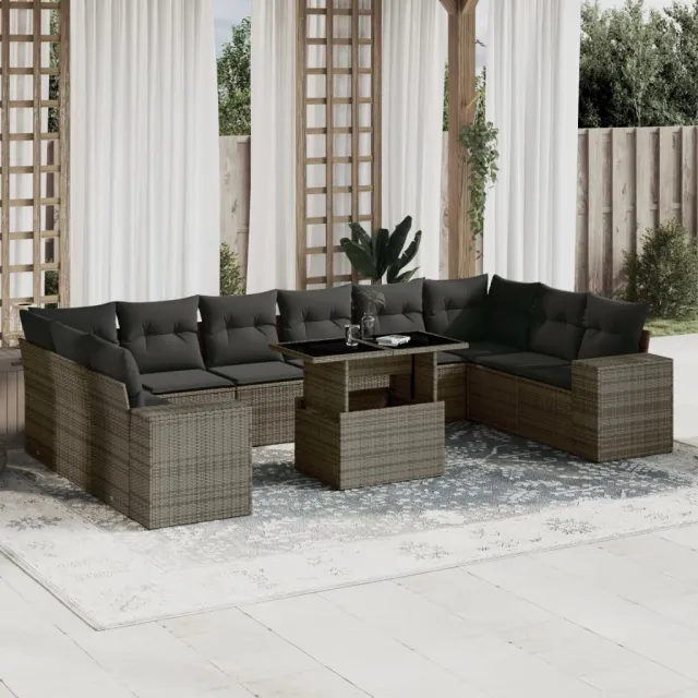 vidaXL 11-delige Loungeset met kussens poly rattan grijs, foto 2