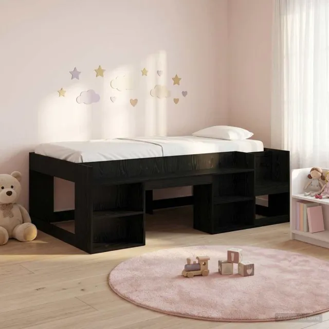 vidaXL Jeugd bedframe met opbergruimte Zwart eiken 90 x 200 cm