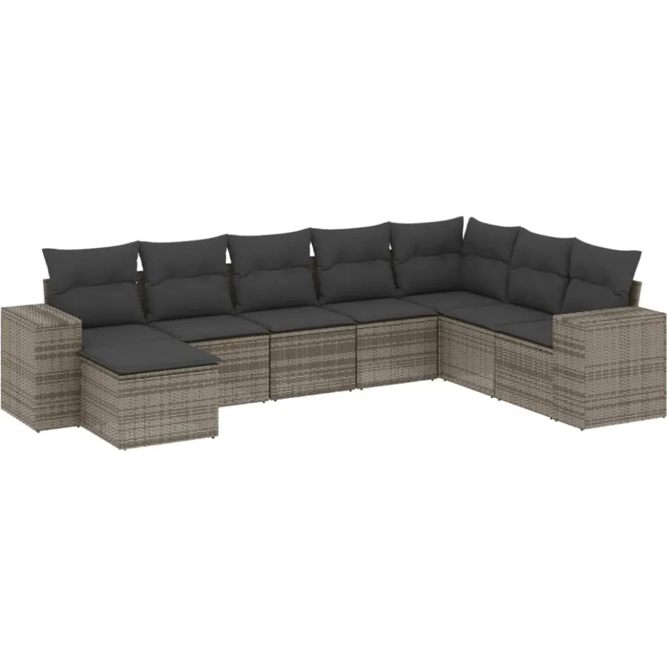 vidaXL 8-delige Loungeset met kussens poly rattan grijs, foto 3