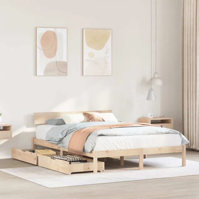 vidaXL Bedframe zonder matras massief grenenhout 140x190 cm bruin
