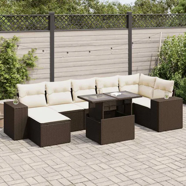 vidaXL 8-delige Loungeset met kussens poly rattan bruin, foto 2