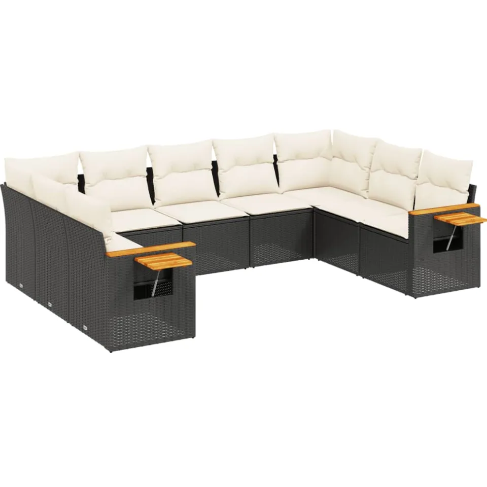 vidaXL 9-delige Loungeset met kussens poly rattan zwart
