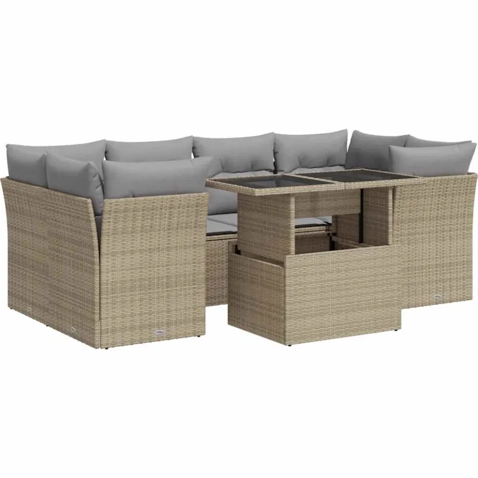 vidaXL 7-delige Loungeset met kussens poly rattan beige, foto 3