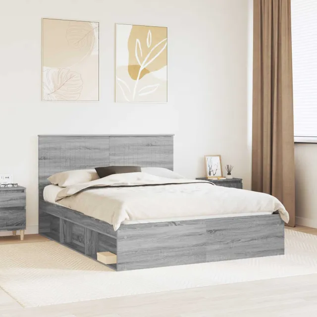 vidaXL Bedframe Sonoma Eiken 150 x 200 cm Massief grenenhout Bruin