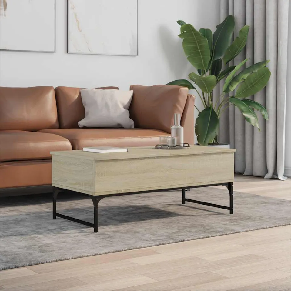 vidaXL Salontafel 100x50x40 cm bewerkt hout en metaal sonoma eiken, foto 2