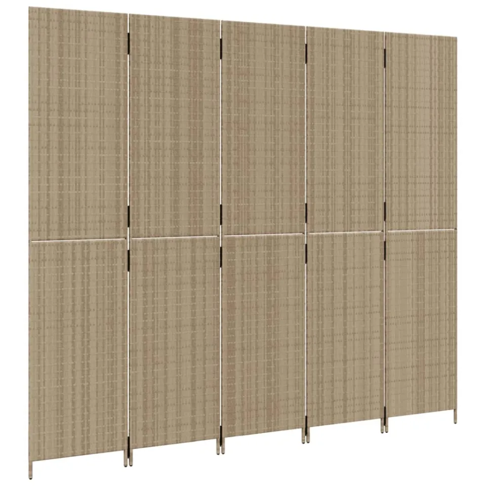 vidaXL Kamerscherm 5 panelen poly rattan beige, foto 4