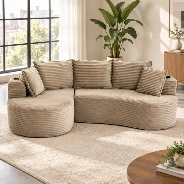 WUVRIE Hoekbank 250x152x82 cm - Ribstof, bekerhouders en zijvakken - Khaki