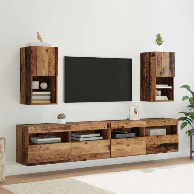 vidaXL Wandgemonteerde TV-kasten 2 st Oudhout Bewerkt hout bruin, foto 2