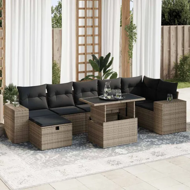 vidaXL 8-delige Loungeset met kussens poly rattan grijs, foto 2