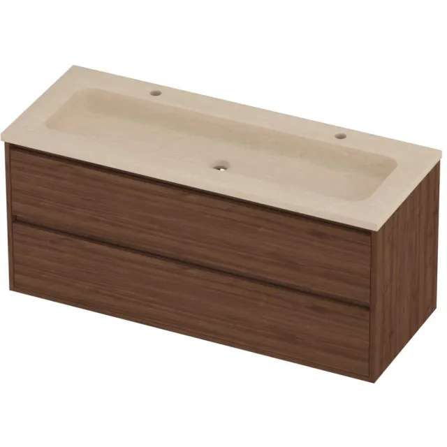 Proline Rollo Badmeubelset Hardsteen Elegant 2 Gaten 120x46x54 cm Sand Stone Indian Walnut Houtlook