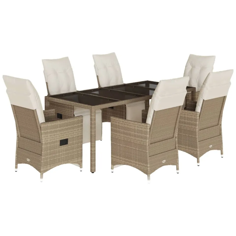vidaXL 7-delige Bistroset met kussens poly rattan beige, foto 3