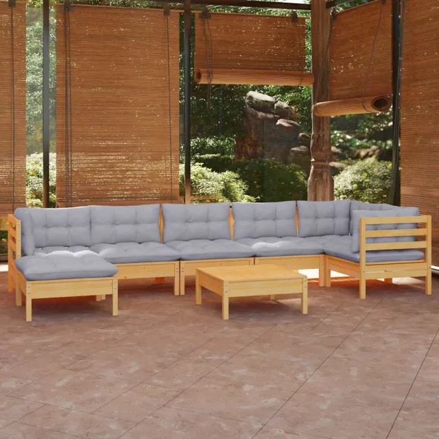 vidaXL 8-delige Loungeset met grijze kussens massief grenenhout grijs, foto 2