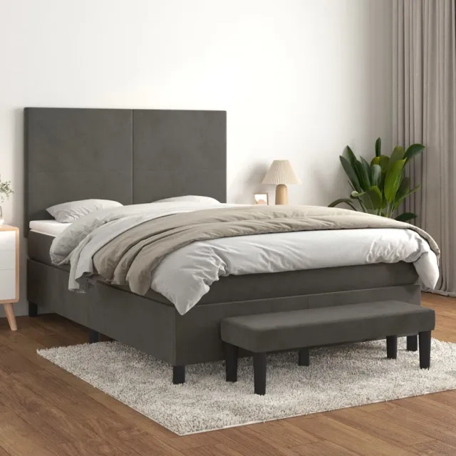 vidaXL Boxspring met matras fluweel donkergrijs 140x190 cm grijs