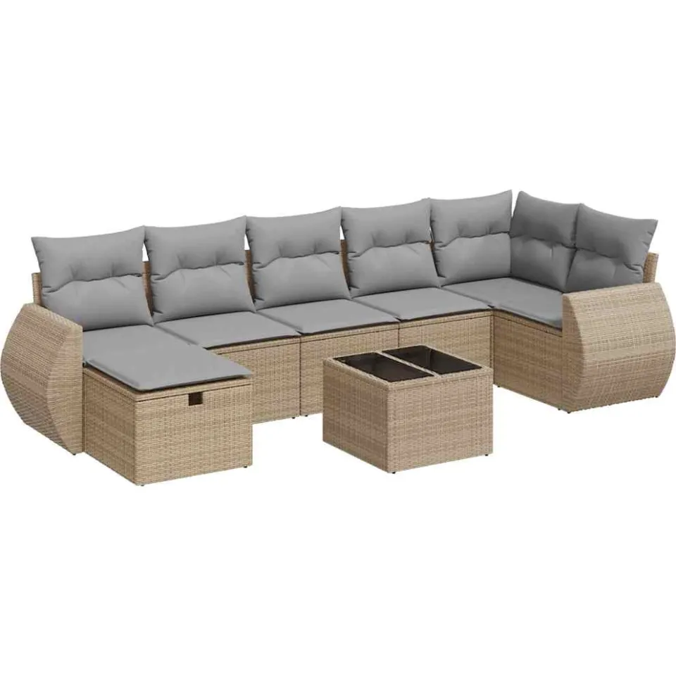 vidaXL 8-delige Loungeset met kussens poly rattan beige, foto 3