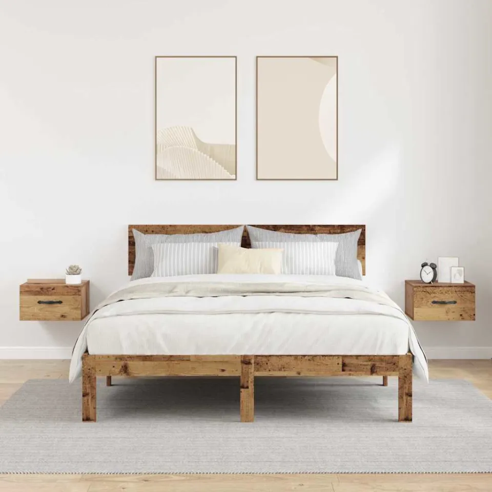 vidaXL Nachtkastje 2 st Oud hout 35 x 35 x 20 cm Bewerkt hout bruin, foto 4