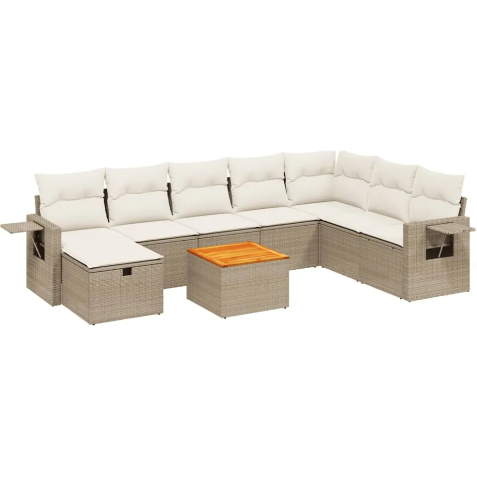 vidaXL 9-delige Loungeset met kussens poly rattan beige, foto 3