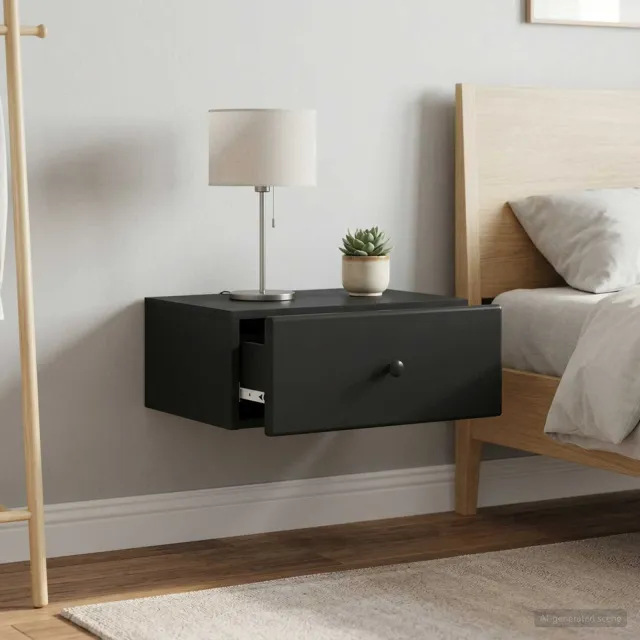vidaXL Wandbeugel Bedkast 2 st Zwart 49 x 34,5 x 20 cm Bewerkt hout, foto 2