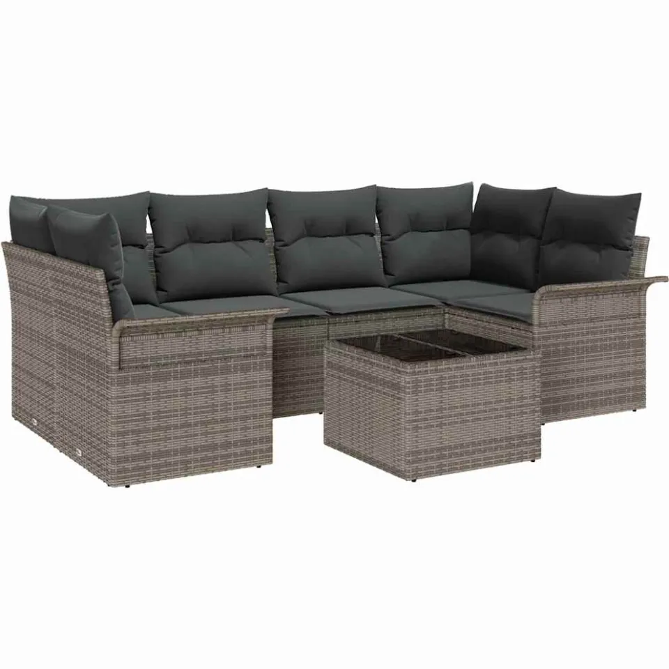 vidaXL Tuin Sofa Set 7 st Grijs poly rattan