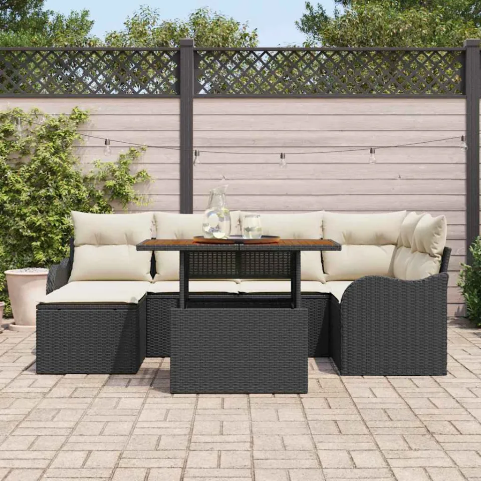 vidaXL Tuin Sofa Set 7 st Zwart Poly riet, foto 3