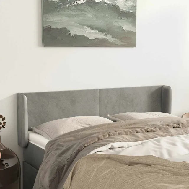 vidaXL Hoofdbord met randen 147x16x78/88 cm fluweel lichtgrijs grijs
