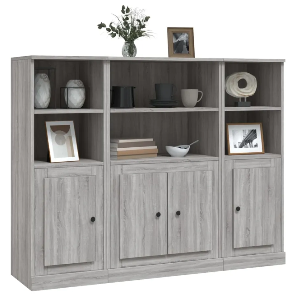 vidaXL Hoge kasten 3 st bewerkt hout grijs sonoma eikenkleurig, foto 4