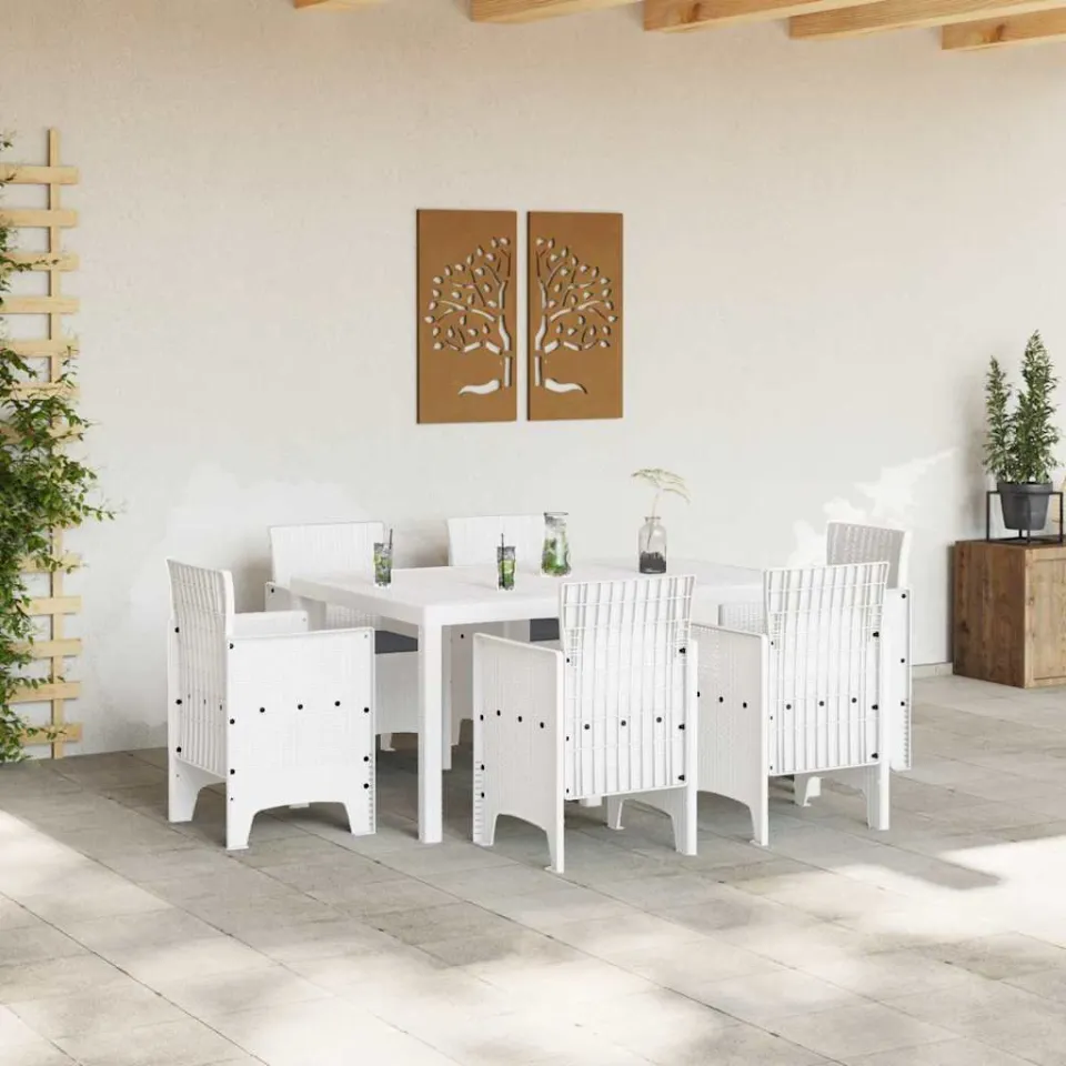 vidaXL Tuin Eetset 7 st Wit Polt riet, foto 3