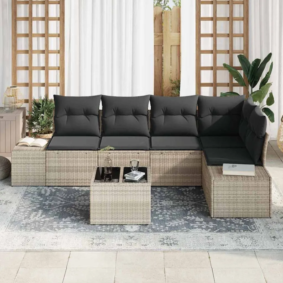vidaXL Tuin Sofa Set 6 st Lichtgrijs poly rattan, foto 3