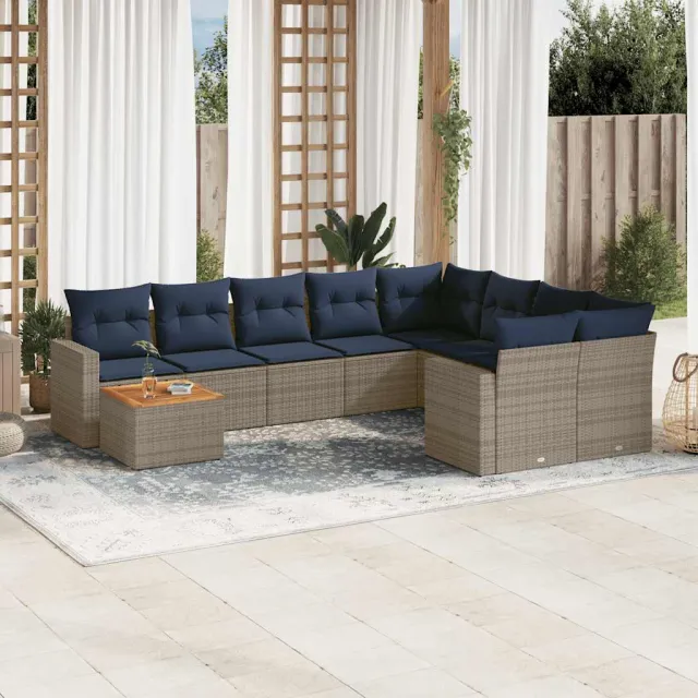 vidaXL 10-delige Loungeset met kussens poly rattan grijs, foto 2