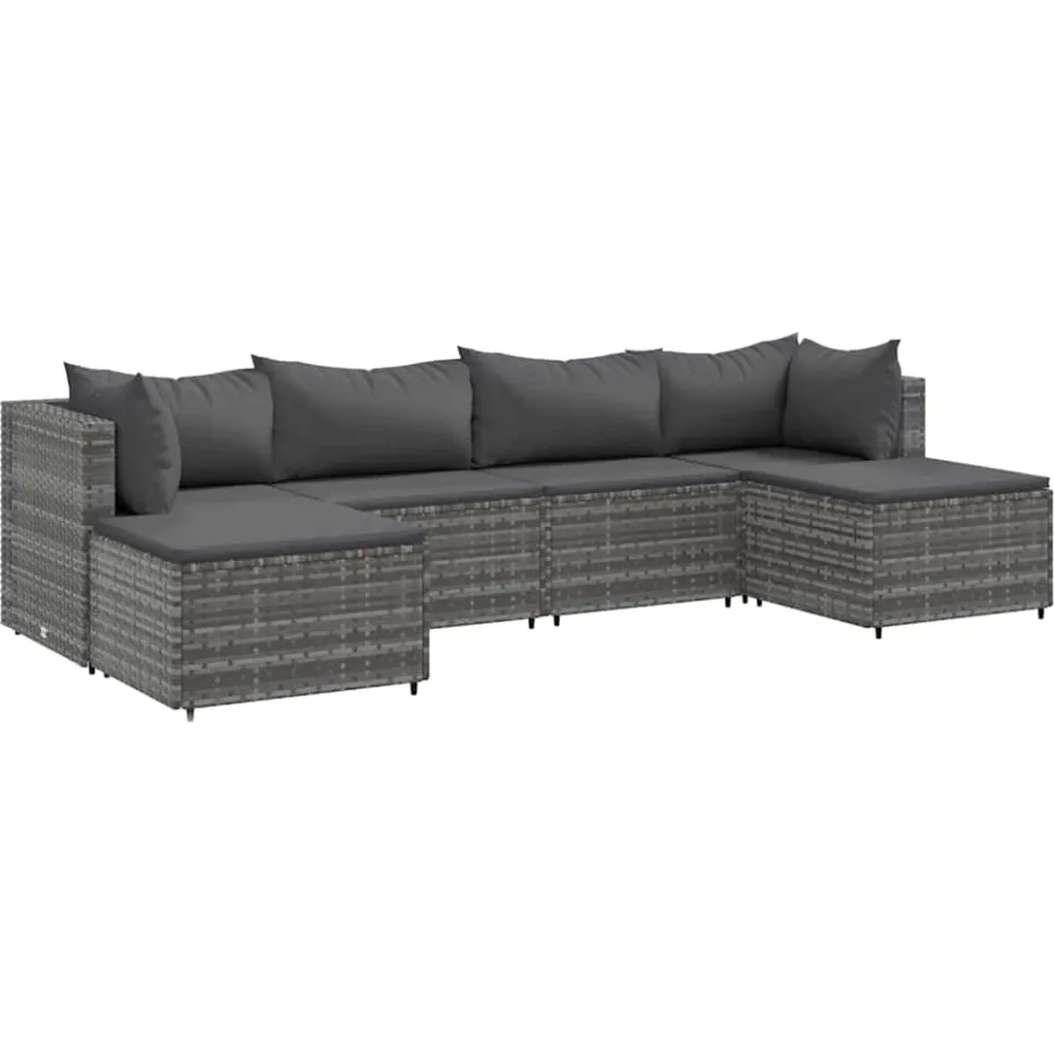 vidaXL 6-delige Loungeset met kussens poly rattan grijs