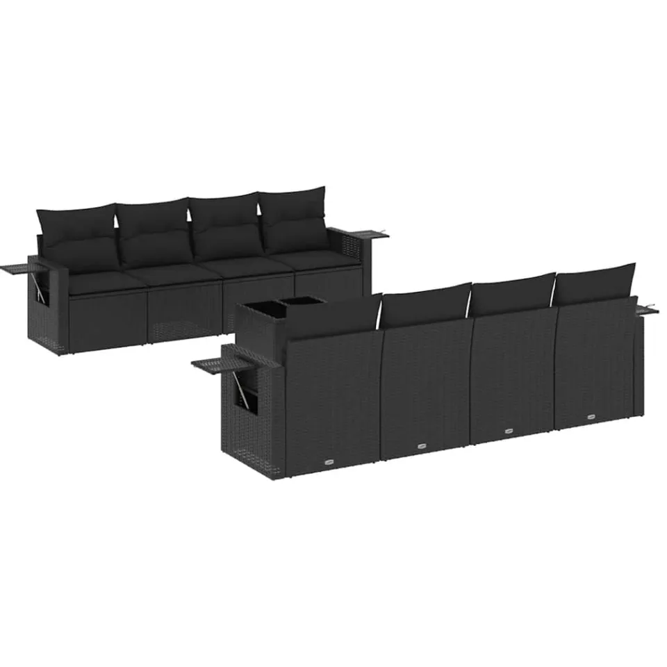 vidaXL 9-delige Loungeset met kussens poly rattan zwart