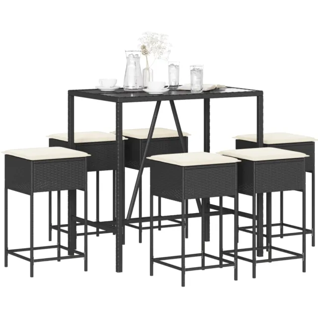 vidaXL 7-delige Tuinbarset met kussens poly rattan zwart, foto 2