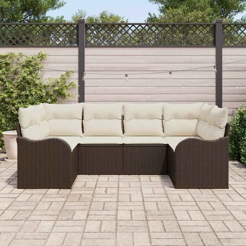 vidaXL Tuin Sofa Set 6 st Bruin en wit Poly riet, foto 3