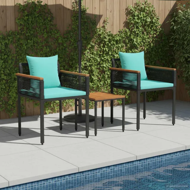 vidaXL Buitenmeubelset met kussen Zwart en Turquoise poly rattan, foto 2