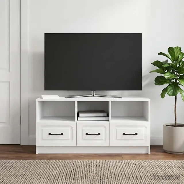 vidaXL TV-kast met lade Hoogglans Wit 102 x 34,5 x 47 cm Bewerkt hout, foto 2